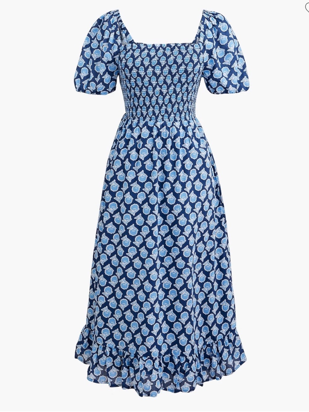 J.CREW Smocked Dainty Floral Puff Sleeve Midi Dress